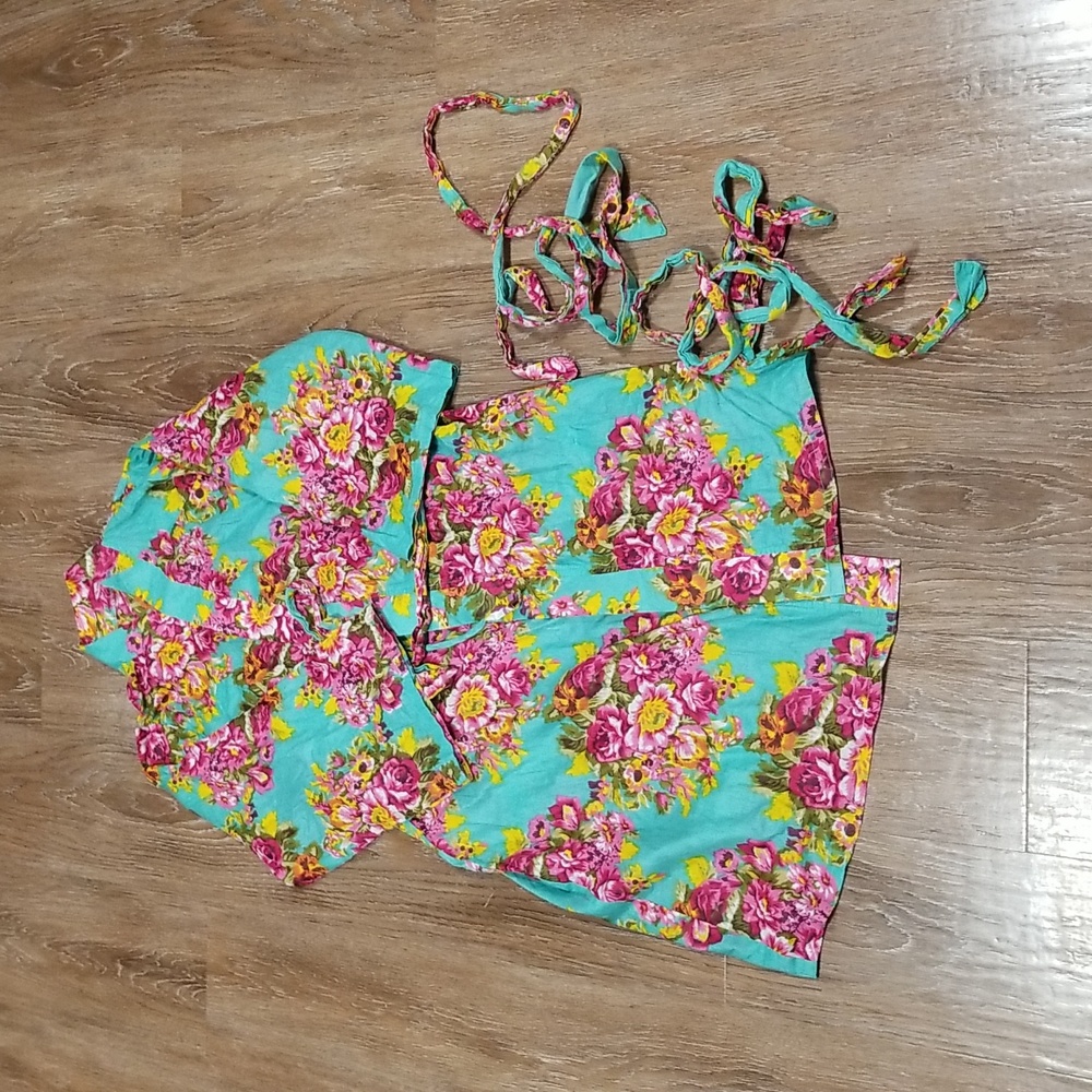 (M) Floral Lightweight Comfortable Bath Robe Cozy Colorful Vintage Style Retro